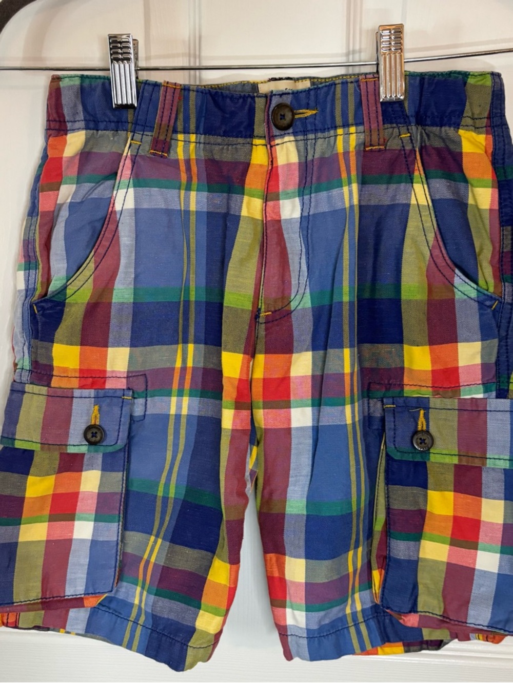 Mini Boden Plaid Multi-Color Cargo in Shorts